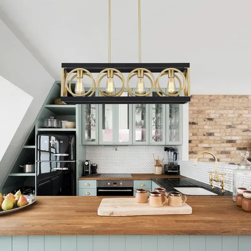 Miniatura 7 de XINGQI Lámpara de araña rectangular moderna, iluminación de isla de cocina de granja, accesorio de luz colgante industrial rústico de 4 luces