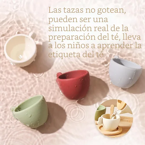Miniatura 3 de Encantador Juego de Fiesta de Té de Madera - Tetera de Silicona, Tazas y Cuchara Recolectora - Perfecto para Fiestas de Té de Niñas Pequeñas y Juego