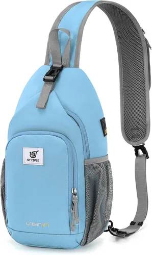 Miniatura 19 de SKYSPER - Mochila de bandolera con bloqueo RFID, mochila de hombro cruzada, para senderismo y viajes, para mujeres y hombres (cian)