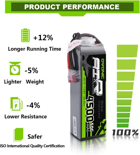 Miniatura 3 de OVONIC Paquete de 2 baterías 4S 14.8V 4500mAh 50C LiPo con enchufe en T estilo Dean para RC Evader BX Car, RC Truggy RC Avión UAV Drone FPV