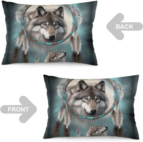 Miniatura 4 de Wolf Dream Catcher - Juego de 1 funda de almohada rectangular decorativa de 12 x 20 pulgadas, fundas de cojín oblongas para decoración al aire libre