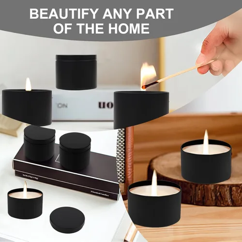 Miniatura 6 de DINGPAI 24 latas de velas negras, lata vacía negra de 4 onzas con tapas para hacer velas de bricolaje, tarros de velas negras mate para hacer velas