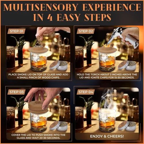 Miniatura 6 de Kit de ahumador de cóctel Kit de ahumador de whisky Kit de ahumador de bourbon Kit de ahumador antiguo para hombres con soporte, antorcha