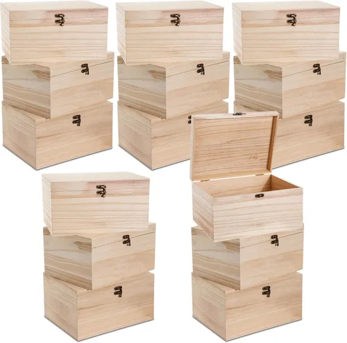 Miniatura 9 de Yookeer 6 cajas grandes de madera sin terminar con tapa con bisagras y cierre frontal, cajas de madera rectangulares sin pintar, cajas de madera