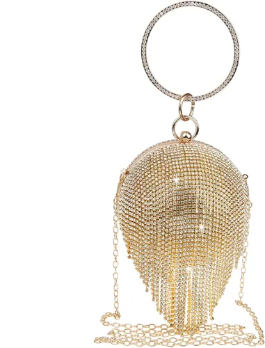 Miniatura 7 de GUOZI Bolso redondo para mujer con borla con diamantes de imitación para boda fiesta