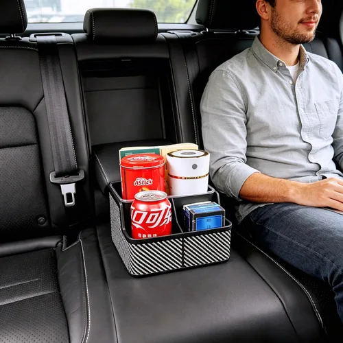 Miniatura 7 de Organizador de Asiento de Automóvil con Portavasos, Caja de Almacenamiento Extra para Reposabrazos de Automóvil, Organizador de Joroba del Piso