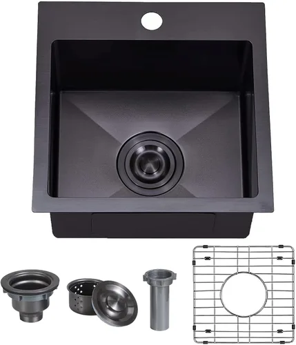 Miniatura 16 de Estación de trabajo de fregadero de cocina negro de 21x20 pulgadas - VAPSINT Fregadero de barra de 21 pulgadas de montaje superior en color negro
