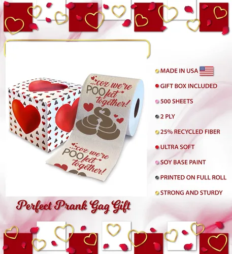 Miniatura 3 de Printed TP 'Coz We're POO-fect Together - Papel higiénico impreso, divertido rollo de papel higiénico para San Valentín, decoración de baño, regalo