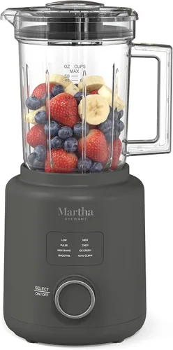 Martha Stewart Licuadora de encimera de 50 onzas, licuadora de batido, margarita y trituración de hielo, jarra sin BPA, 3 velocidades, 5 preajustes,