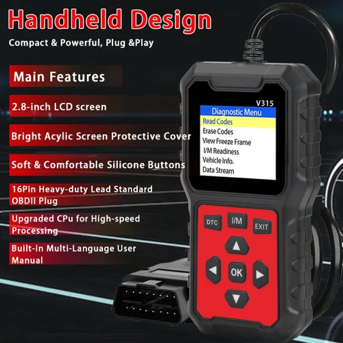 Miniatura 6 de V315 OBD2 Herramienta de diagnóstico, lector de código, herramienta de diagnóstico de luz de motor, probador de voltaje de batería, para coches