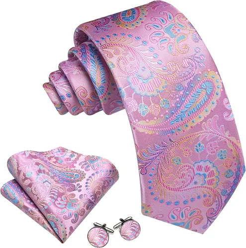 Miniatura 137 de Barry.Wang - Juego de corbata de seda para hombre, diseño de cachemira, pañuelo y gemelos de bolsillo