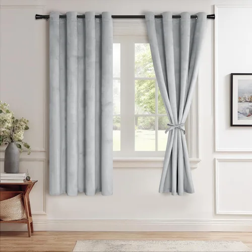 Miniatura 151 de JIUZHEN - Cortinas de terciopelo gris de 63 pulgadas opacas para sala de estar - Cortinas gruesas de terciopelo con ojales para ventana
