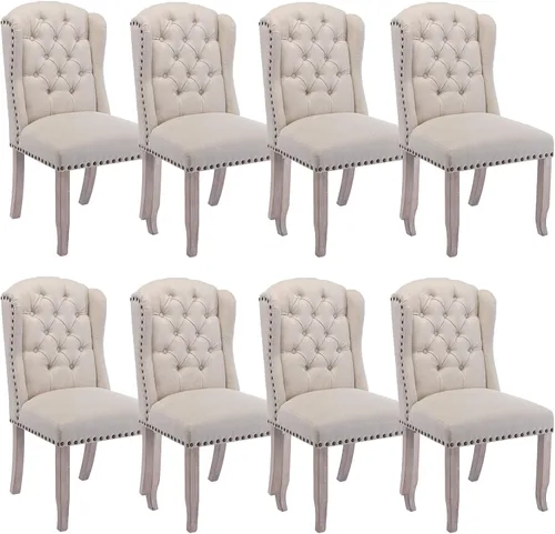 Miniatura 17 de DUOMAY Juego de 2 sillas de comedor modernas copetudas, sillas de comedor tapizadas de lino, sillas auxiliares sin brazos para cocina, comedor, Beige
