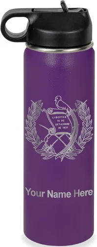 Miniatura 40 de LaserGram Botella de agua personalizada, bandera de Guatemala, acero inoxidable de doble pared aislada al vacío con popote superior, regalo grabado