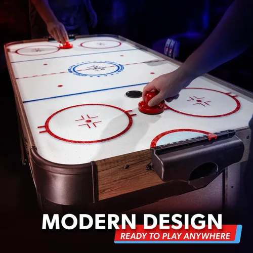 Miniatura 5 de GoSports Mesa arcade de hockey de aire de 54 pulgadas para niños y adultos, roble o negro, incluye 2 empujadores, 3 discos, motor de CA y marcador