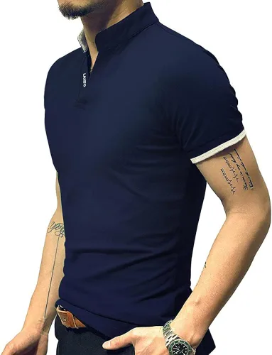 Miniatura 5 de LOGEEYAR - Polo de piqué para hombre manga corta ajustado de algodón