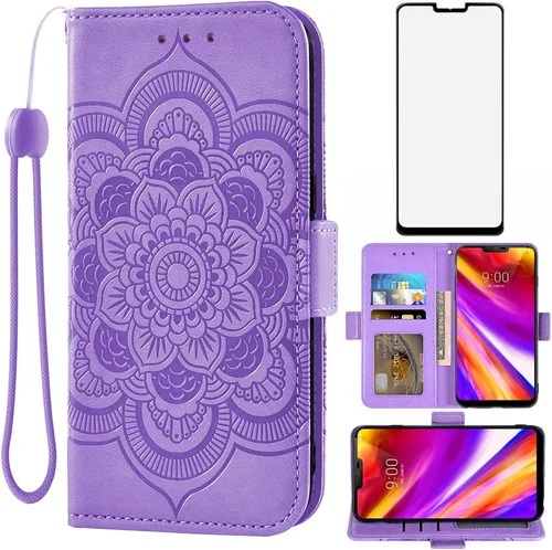 Compatible con LG G7 ThinQ - Funda tipo cartera y protector de pantalla de vidrio templado, funda para teléfono celular para LGG7 One G 7 Plus LG7