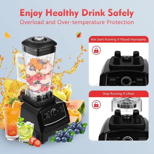 Miniatura 3 de Licuadora comercial resistente del batido de 2L 2000W, negro, velocidades múltiples, autolimpiante