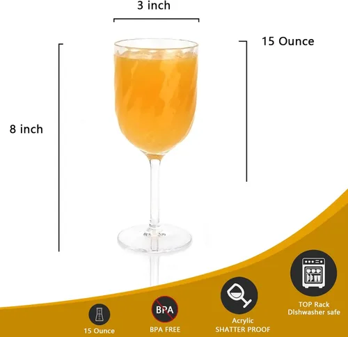 Miniatura 4 de Yalin Juego de 6 vasos apilables de plástico acrílico irrompible de 12 onzas para vino y agua (transparente, 15 onzas)