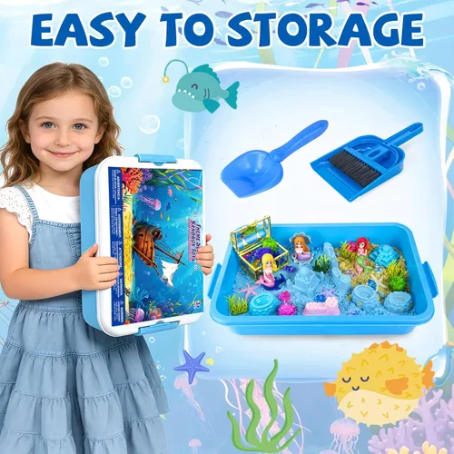 Miniatura 7 de YongnKids Juguetes de Caja de Arena Sensorial de Sirena para Niños Pequeños Niñas - Juguetes de Sirena para Niños Kit de Arena de Juego Juguete
