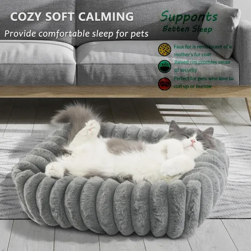 Miniatura 2 de Small Cat Beds for Indoor Cats Washable Furry Kitten Beds with Sides,Rectangle Orthopedic Soft Calming Comfy Sleeping Extra Small Pet Beds for Cats