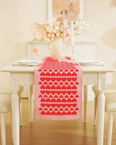 Miniatura 15 de Camino de mesa para el día de San Valentín, decoración del día de San Valentín, 70 pulgadas de largo, bordado rojo y rosa, camino de mesa de corazón