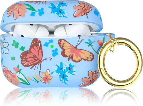 Funda para Airpods Pro de mariposa, funda de silicona suave y bonita para Airpods Pro para mujeres y niñas con llavero para funda de carga de Apple