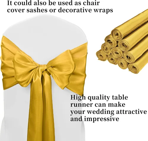 Miniatura 3 de Paquete de 20 caminos de mesa dorados de satén de 12 x 108 pulgadas de largo para bodas, decoraciones para fiestas de cumpleaños, banquetes