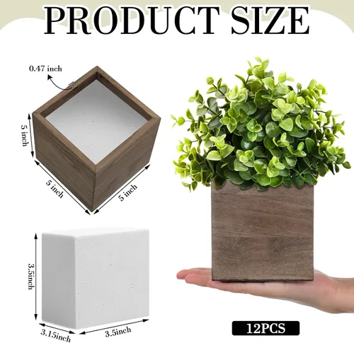 Miniatura 2 de Suzile Juego de 12 Cajas Plantadoras de Madera de 5 Pulgadas Jarrones Cuadrados de Flores para Centro de Mesa Caja Plantadora Cúbica Rústica