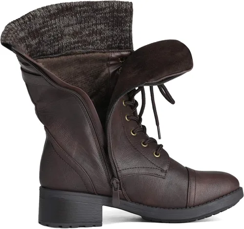 Miniatura 4 de DREAM PAIRS Botas militares de invierno con cordones de media pantorrilla para mujer