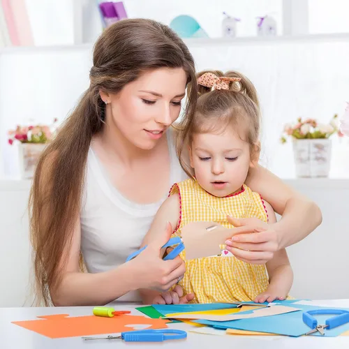 Miniatura 7 de Honoson Paquete de 10 tijeras de bucle para niños con agarre de 5.5 pulgadas, autoapertura, adaptativas, para necesidades especiales, mini tijeras