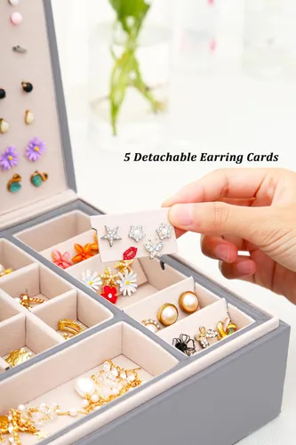 Miniatura 49 de Joyero de pendientes para mujeres y niñas, organizador de aretes de 5 capas, caja organizadora de joyas blanca con candado, collares y aretes