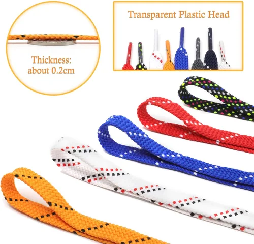 Miniatura 5 de DANHUA - Cordones de zapato plano multicolor con punto de sarga grueso y encaje, 2 pares