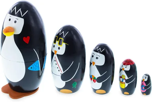 Miniatura 3 de BestPysanky Juego de 5 muñecas de madera de pingüinos de 5 pulgadas