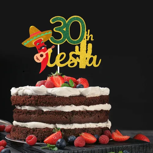 Miniatura 6 de Decoración para pastel de 30 cumpleaños – Taco Bout 30 cumpleaños fiesta de cumpleaños suministros de pastel de chile con purpurina – Fabulous