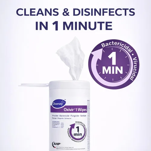 Miniatura 5 de Oxivir Diversey 1 toallitas desinfectantes, limpiador de peróxido de hidrógeno AHP, limpiador multisuperficie para uso doméstico y comercial