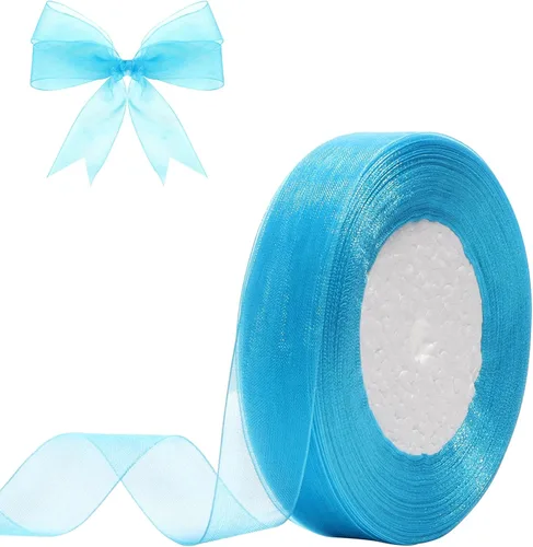 Miniatura 25 de Cinta de organza transparente de 3/4 de pulgada, 50 yardas, cinta de gasa para envolver regalos, decoración de Navidad, Halloween, ramo de boda