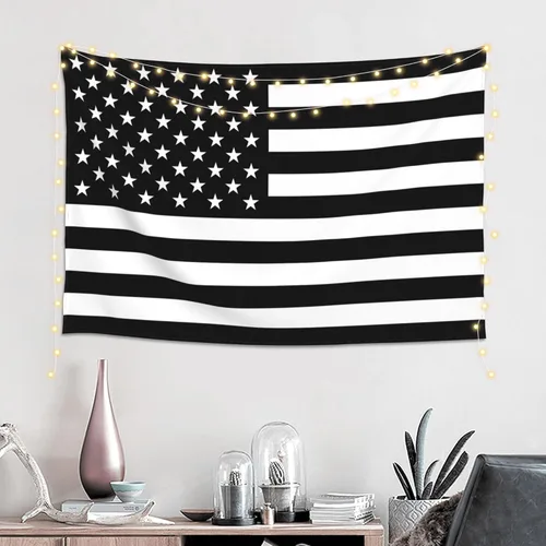 Miniatura 2 de JUHIOPOI Tapiz de bandera estadounidense en blanco y negro, para decoración de pared, pancarta colgante de arte para dormitorio, sala de estar
