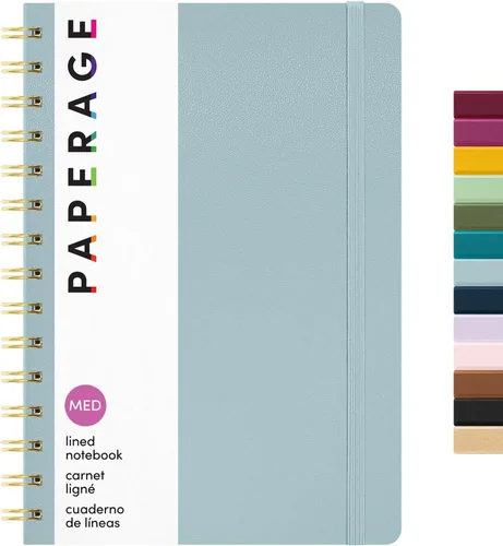 PAPERAGE - Libreta espiral con líneas, tipo diario (color azul pizarra), 160 páginas, diario de tapa dura para mujeres y hombres, tamaño mediano de