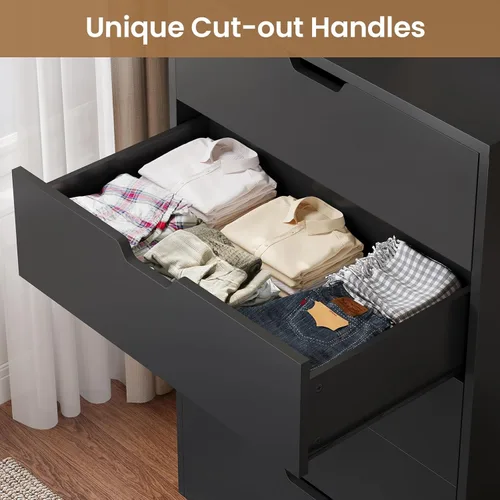 Miniatura 7 de HAUOMS Cómoda alta de 5 cajones, cómoda moderna negra para dormitorio, vestidor de armario con cajones para sala de estar, entrada, pasillo Negro
