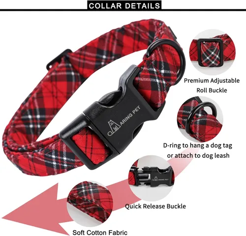 Miniatura 3 de ARING PET Collar de Navidad para perros, lindos collares de mascotas a cuadros rojos y negros con hebilla de liberación rápida para cachorros