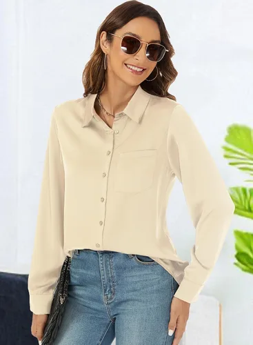 Miniatura 3 de RANPHEE Camisas de primavera de manga larga con botones para mujer, blusas elegantes y casuales de trabajo