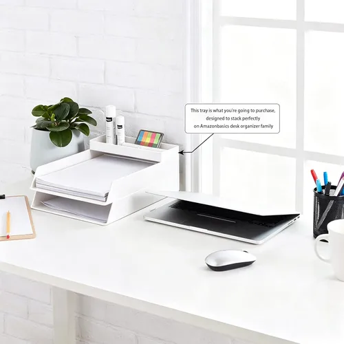 Miniatura 2 de Amazon Basics Organizador de escritorio de plástico - Medio bandeja accesoria, blanco 2-Blanco