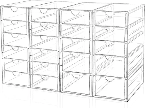 Miniatura 10 de Organizador de almacenamiento para cajones de maquillaje con 24 cajones, set de 4 organizadores acrílicos para escritorio de oficina