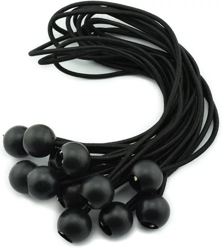 HJ Garden 24 cuerdas elásticas de bola de 12 pulgadas (11.8 in), color negro, cuerda elástica para toldo de lona, correas de amarre para tienda de
