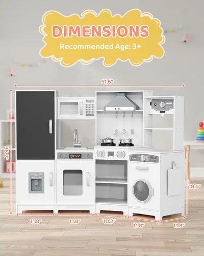 Miniatura 2 de MAMIZO Cocina de Juego de Esquina de Madera, Gran Juego de Cocina Interactivo Ultimate para Niños Pequeños de Pretender con Pizarra, Estufa y Blanco