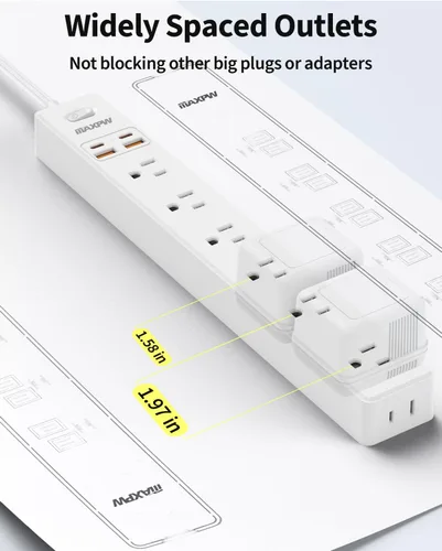 Miniatura 3 de Regleta protectora contra sobretensiones de 10 pies, 7 tomacorrientes, 4 puertos USB (2 USB C), cable de extensión plano ultrafino y enchufe plano