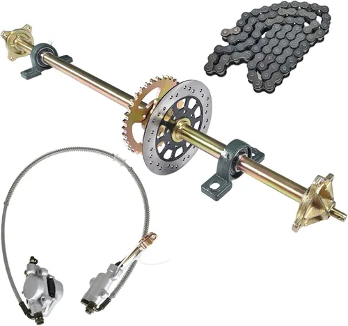 Kit de Eje Trasero Go Kart de 44 Pulgadas con Soportes de Almohada, Piñones, Discos de Freno, Cubos, Cadenas, Cilindros Maestros de Freno y Pinzas