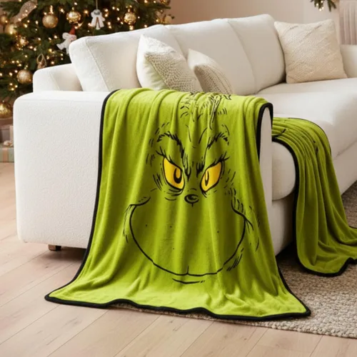 Coleccionables Dr. Seuss The Grinch Ropa de Cama Navideña de Vacaciones Manta Súper Suave y Acogedora, 46 x 60 pulgadas, (Producto con Licencia La