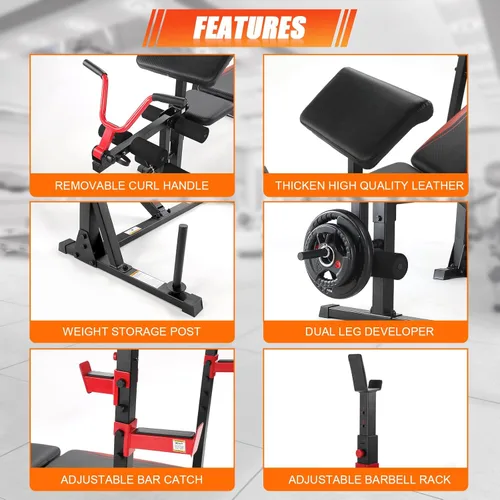 Miniatura 4 de Aceshin Banco de Pesas Olímpico, Banco de Pesas Ajustable de 900 LBS y Rack de Sentadillas, Set de Press de Banca con Extensión de Piernas, Negro